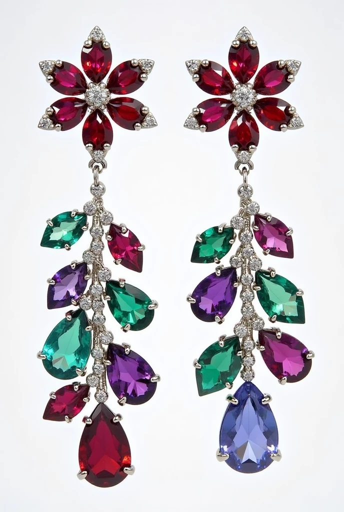 Create floral multicolour gem stone drop daimond earrings