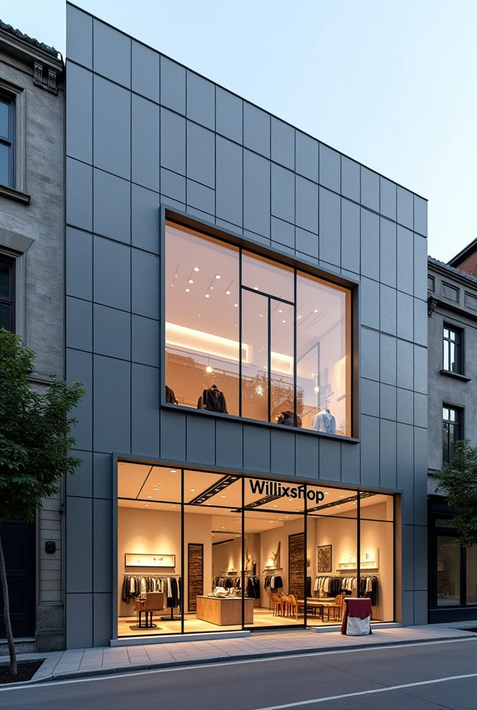 a physical store with a grid facade and dropshipping with the name willixshop