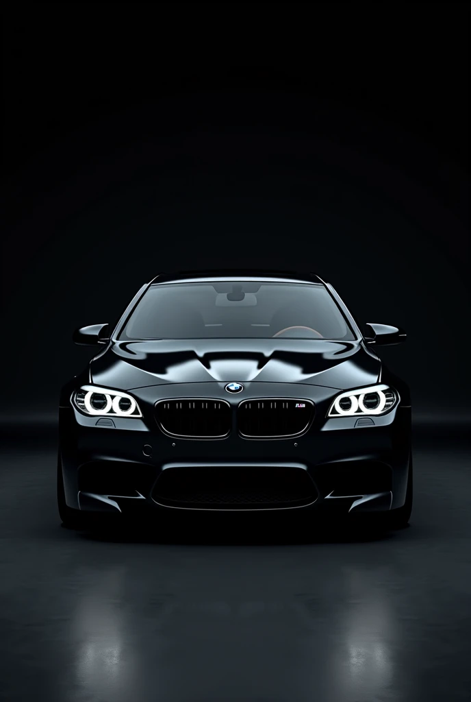 Front of Black Bmw m5 E60 on black background lights on