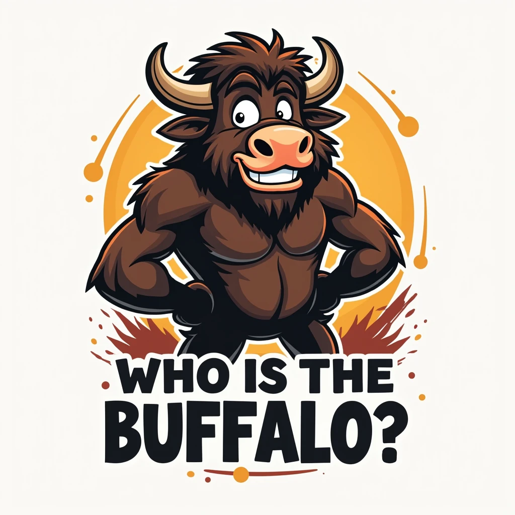Design logo for t-shirt with a buffalo saying "Who is the buffalo?" in English