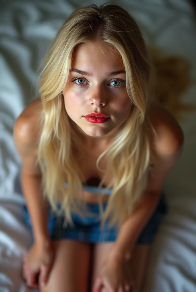 beautiful sexy little tween AnnaSophia Robb school girl, thin, long blonde hair, blue eyes, nice bottom, nice bottom, big red lips, dressed like a whore, tiny short blue plaid skirt, wearing only lingerie, scared, nice legs, nice bottom, lying on bed with legs opened, ultra realistic, wearing glasses, wearing cropped top, fit, pony tail, ful body image, awesome fit body, viewed from above, missionary pose, thick  over her face, cum on face, bukakke, facialized, semen on all her face, cumshot, cum shot