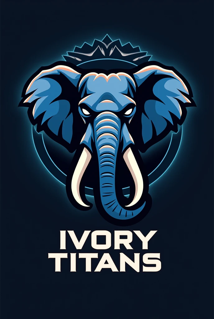 Create a photo of the logos for a sports team named ivory titans with a black blue and white color scheme with ivory titans written below it with an elephant in it

