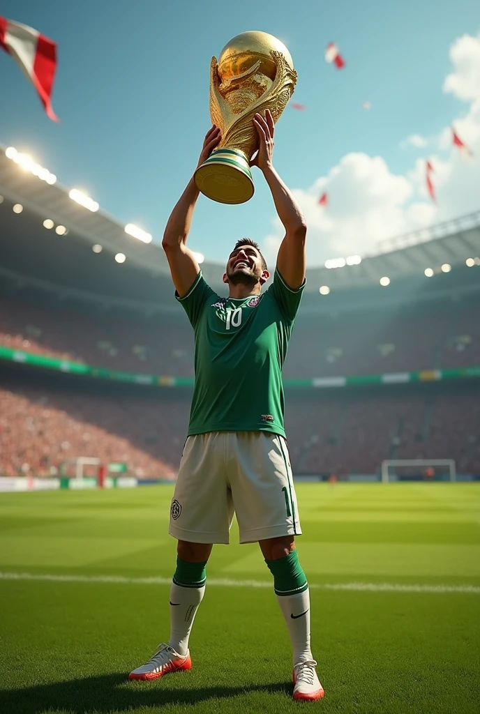 (photorealism:1.2), a men win football world cup and stole the trophy 
