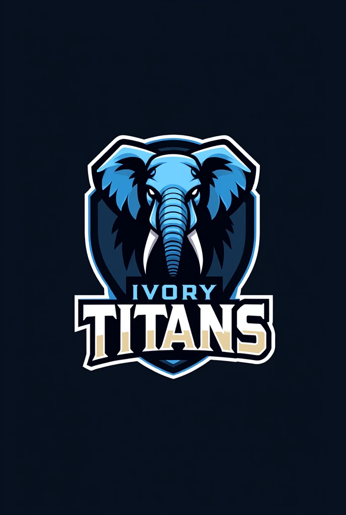 Create a photo of the logos for a sports team named ivory titans with a black blue and white color scheme with ivory titans written below it with an elephant in it

