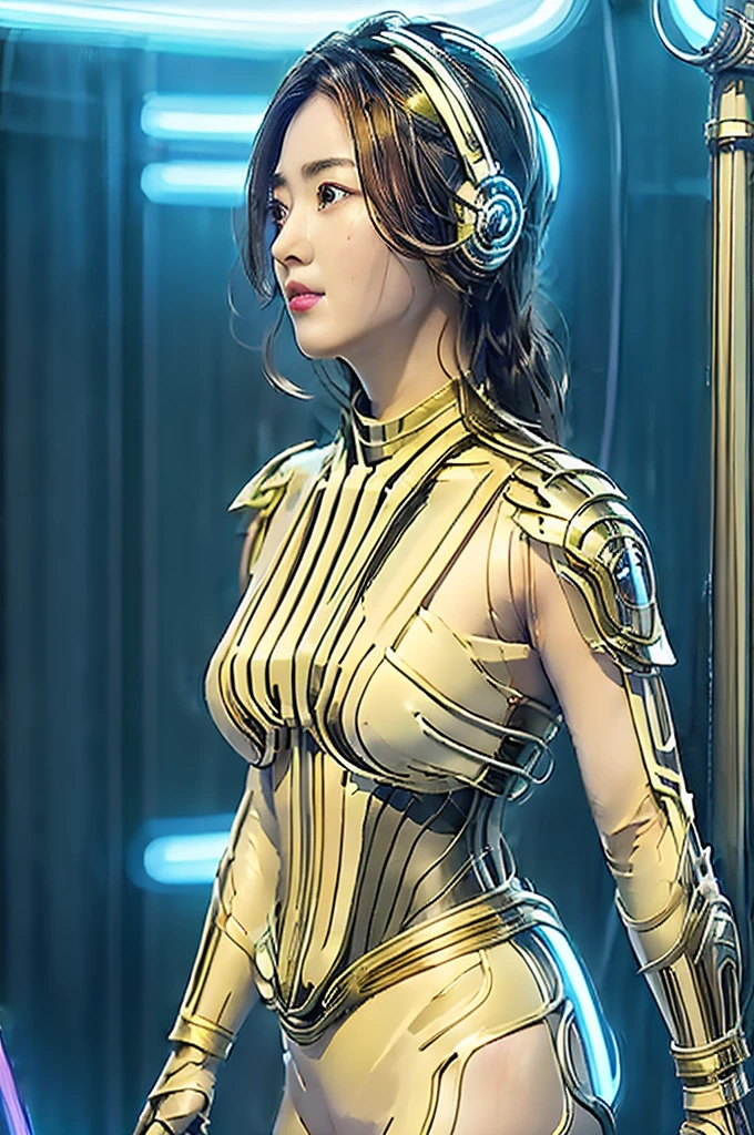 organic cyborg, metallic texture, diffuse lighting, luminous ornaments, light reflection, fantasy, intricate, elegant, highly detailed, realistic, realistic, digital painting, art station, illustration, concept art, smooth, sharp focus, art by John Collier and Albert Obright and Krenz Kusart and Artem Demura