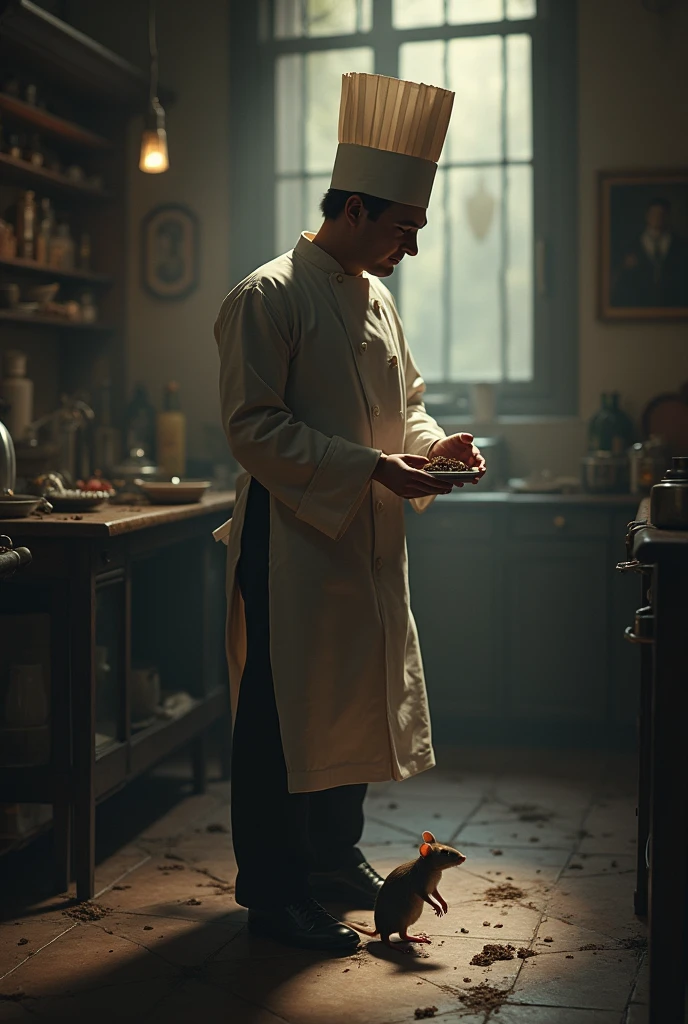 Eager to explore this newfound power, the head chef in the kitchen eagerly consumed the potion. To his surprise, the potion had an unexpected side effect. Instead of understanding the language of animals, the head chef in the kitchen found himself transforming into a small, helpless creature - a rat., Victorian rat, (vacations, high resolution:1.3), (small, selective focus, european film:1.2), (sexual advance:1.1), ,end of hopes ,silence, extremely detailed,dark,sad, easynegative, digital artwork by Beksinski, extremely detailed, dark, chiaroscuro, low-key,in the style of Kelly Slater ,style by Kelly Slater,closeup,digital artwork by Beksinski, style of Kelly Slate