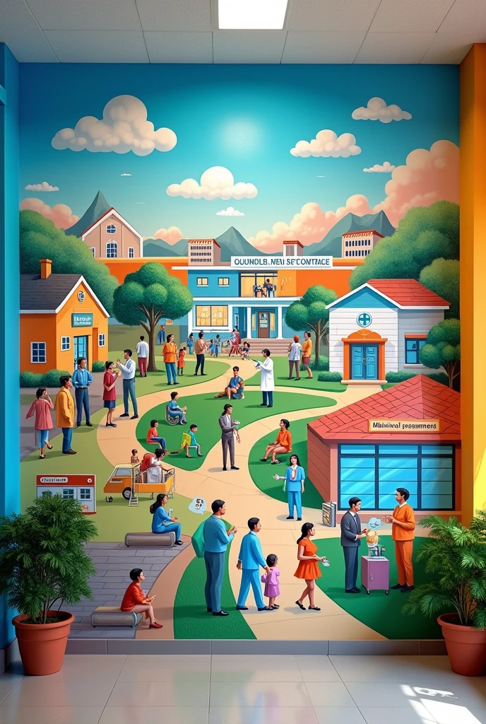 School mural of the levels of care of the national health system