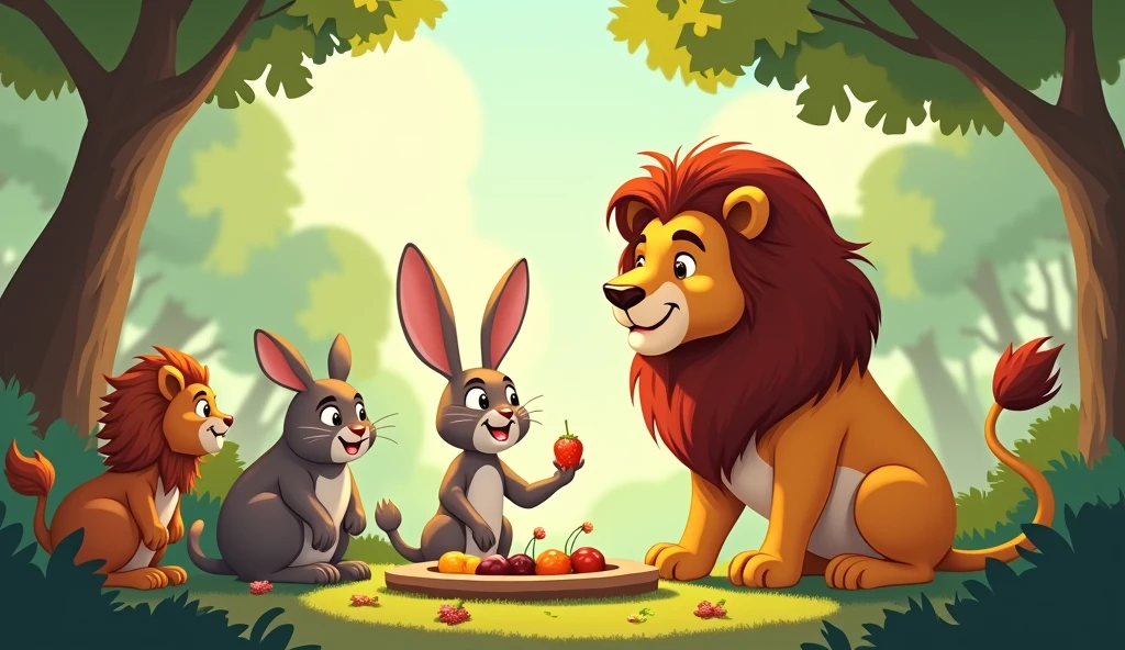 The rabbit told everyone that they should bring the lion a special meal that he would really enjoy and make him happy.
