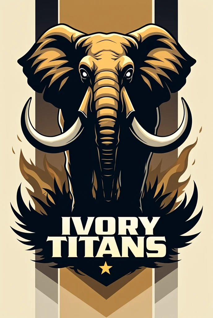 Create a photo of the logos for a sports team named ivory titans with a black gold and white color scheme with ivory titans written below it with an elephant in it