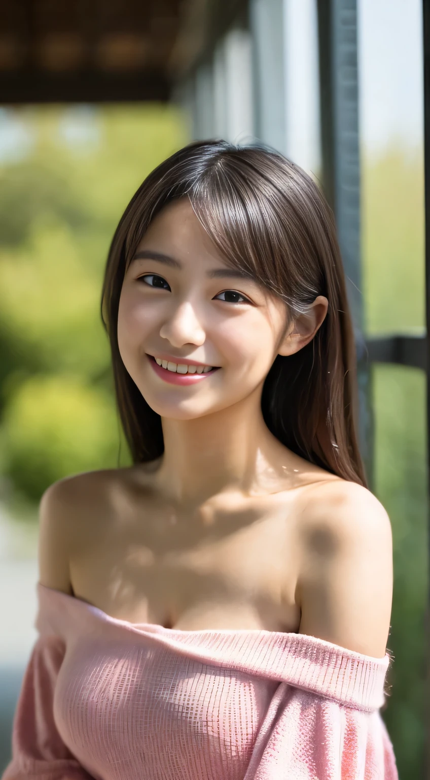 masterpiece,best quality,(Japanese girl),((Beautiful girl)),cleavage,(off shoulder:1.2),(perfect body beauty:1.2),(shy smile),From slightly above