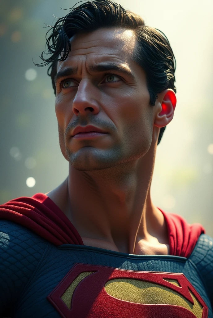Image of Superman asking God for a prayer but looking straight ahead so that his face can be seen more