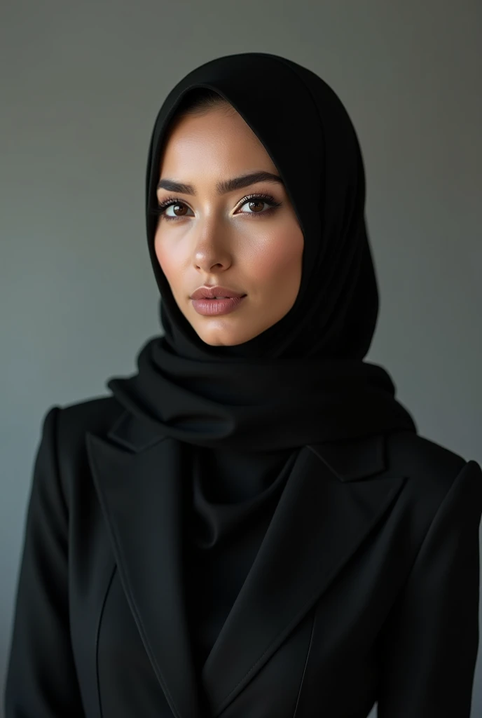 Pass photo, black hijab girl with women't suit black and white
