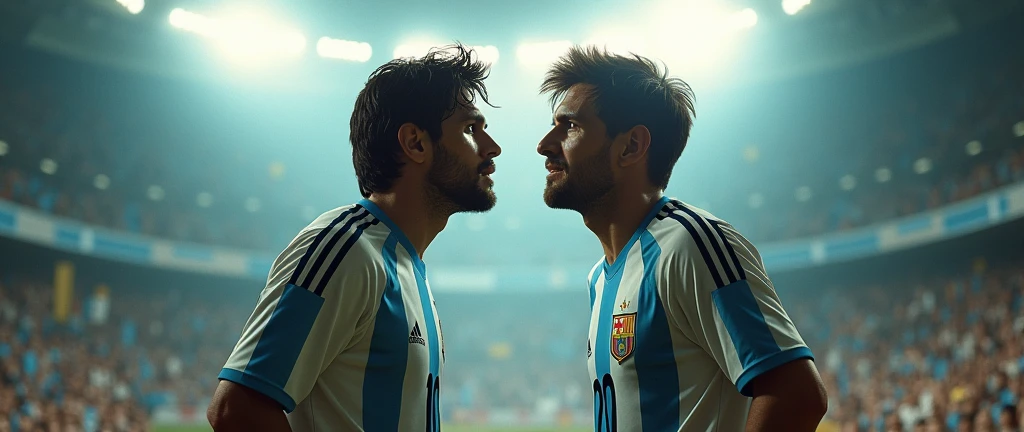 Argentine football legend mardona and messi inconic moment 
