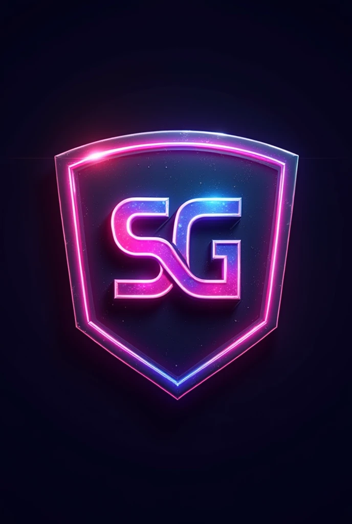 Create a gaming logo 'SG' with multiple neon colours and match background , Straight and small letters , Metalic , square shield undern letters