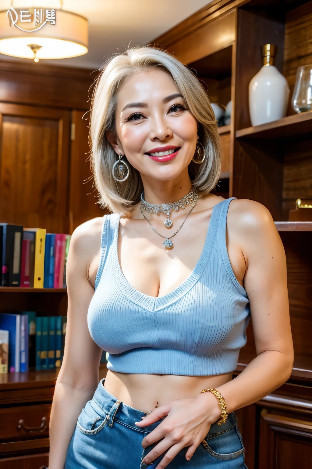 8 mom milf Korean Lady large earring Big choker navel piercing decoration A bracelet realisitic Gorgeous Madame Beautiful Mature Woman sexly Smile Gentle woman navel piercing 4K High quality Gorgeous Madame Beautiful Mature Woman Silver Hair
