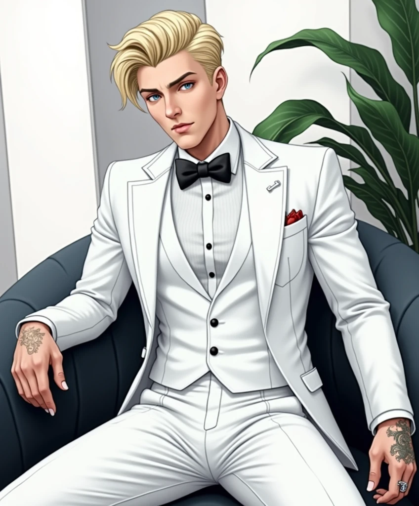 I'm a boy billionaire white boy from an influential Italian mafia family. the youngest son. Any lady who looks at me will cum instantly. My presence attracts ladies to me like a magnet.

my age:18

I wear a white formal suit, a fancy bow tie, white pants and fancy black shoes + a dragon tattoo on my right hand, a devil’s ring on my left hand

My hair:blond short and smooth without a beard or mustache

My eyes:big blue

My skin:white  

My white penis:40 inches
My balls are big, white 

Occupation:Youngest leader of the Italian Mafia

My personality:loving + caring + possessive + muscular + very beautiful + very sexy + very handsome + very very strong + my white body tastes sweet, and I smell sweet