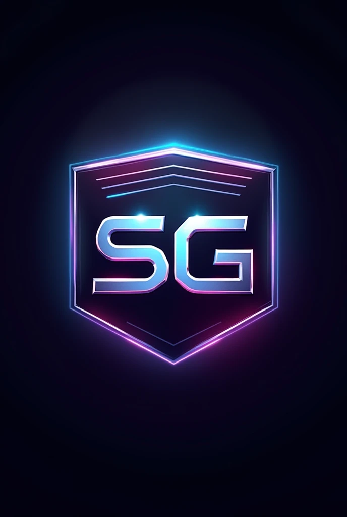 Create a gaming logo 'SG' with multiple neon colours, Straight and small letters , Metalic , square shield undern letters