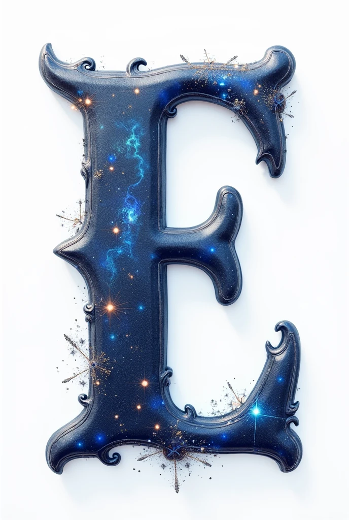Beautiful letter E with universe texture on white background