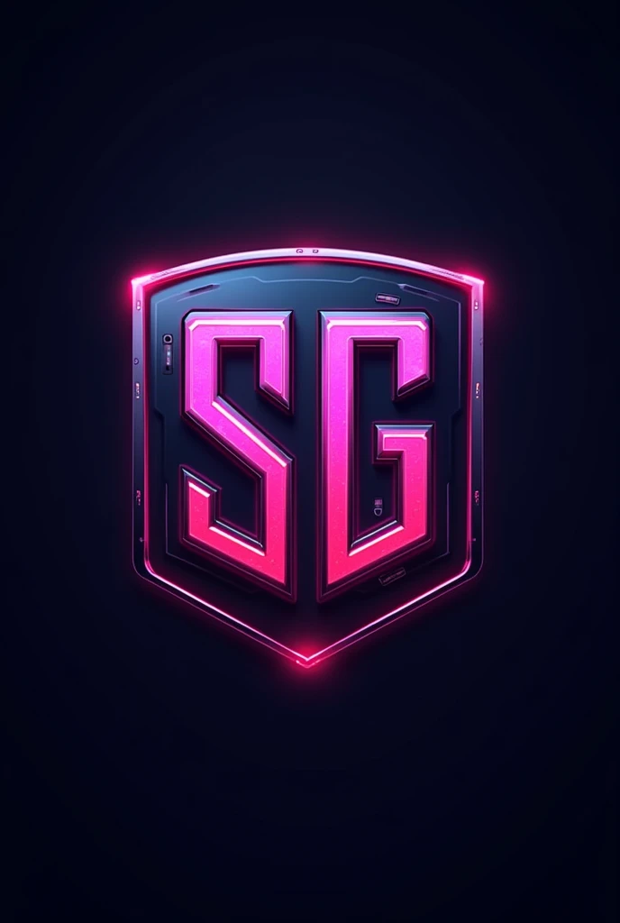 Create a gaming logo 'SG' with multiple neon colours, Straight and small letters , Metalic , square shield small then letters