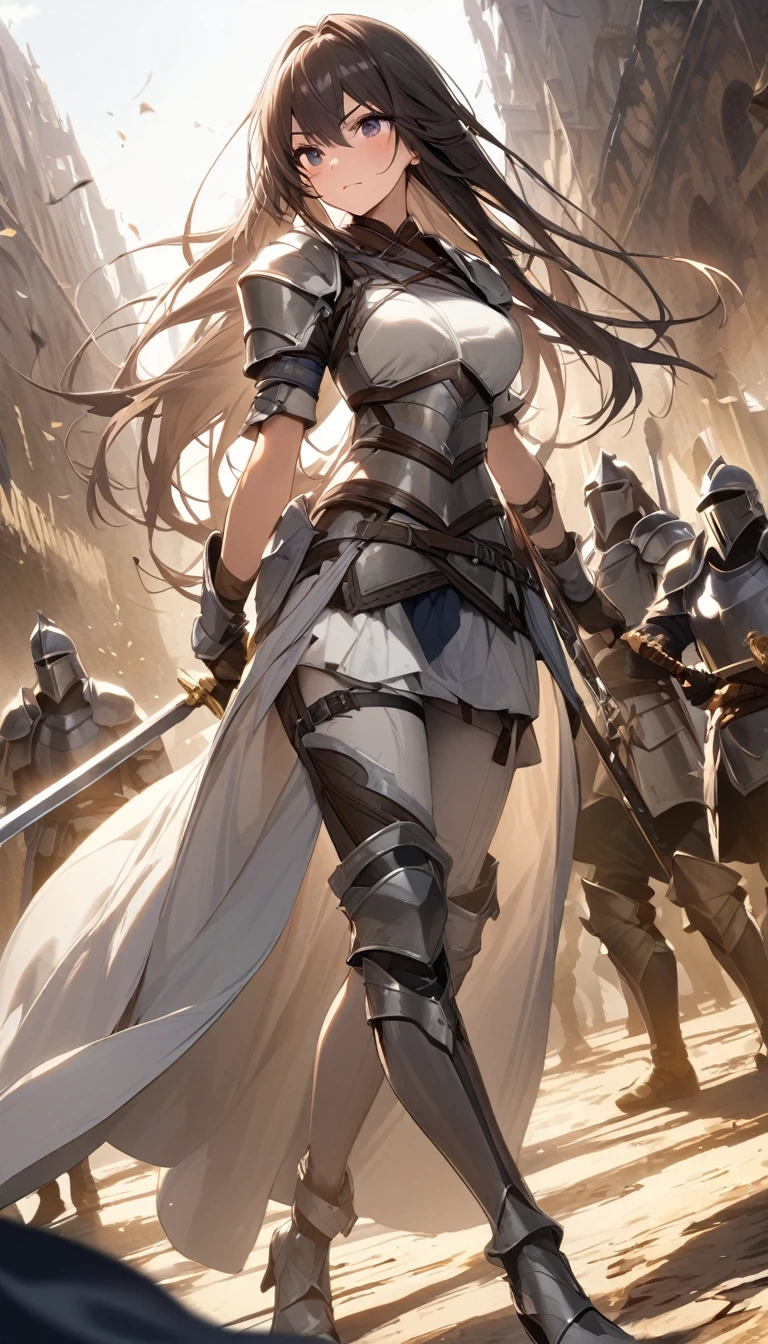 Ultra-high definition image quality、beautiful girl、Woman warrior、Female Swordsman、Light Armor、Silver boots、Long Hair、Knight&#39;s Hair Ornament、Black Hair、20-year-old、Be confident々face、Very short tight skirt、Sexy posture、wilderness、Highest quality,Big Ass、Big Breasts、Thighs、Grab the spear、Gorgeous embroidered lace panties、Joan of Arc style clothing、Wind King Barrier、Her hair is fluttering in the wind、The Sword of Promised Victory、god々Wearing a bright aura、Big Ass、Valkyrie the War Maiden、Crotch close-up、Angle from directly below、Squat with your legs apart