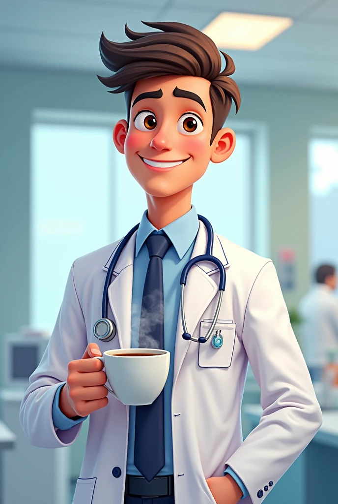 Young Male doctor with coffee animation