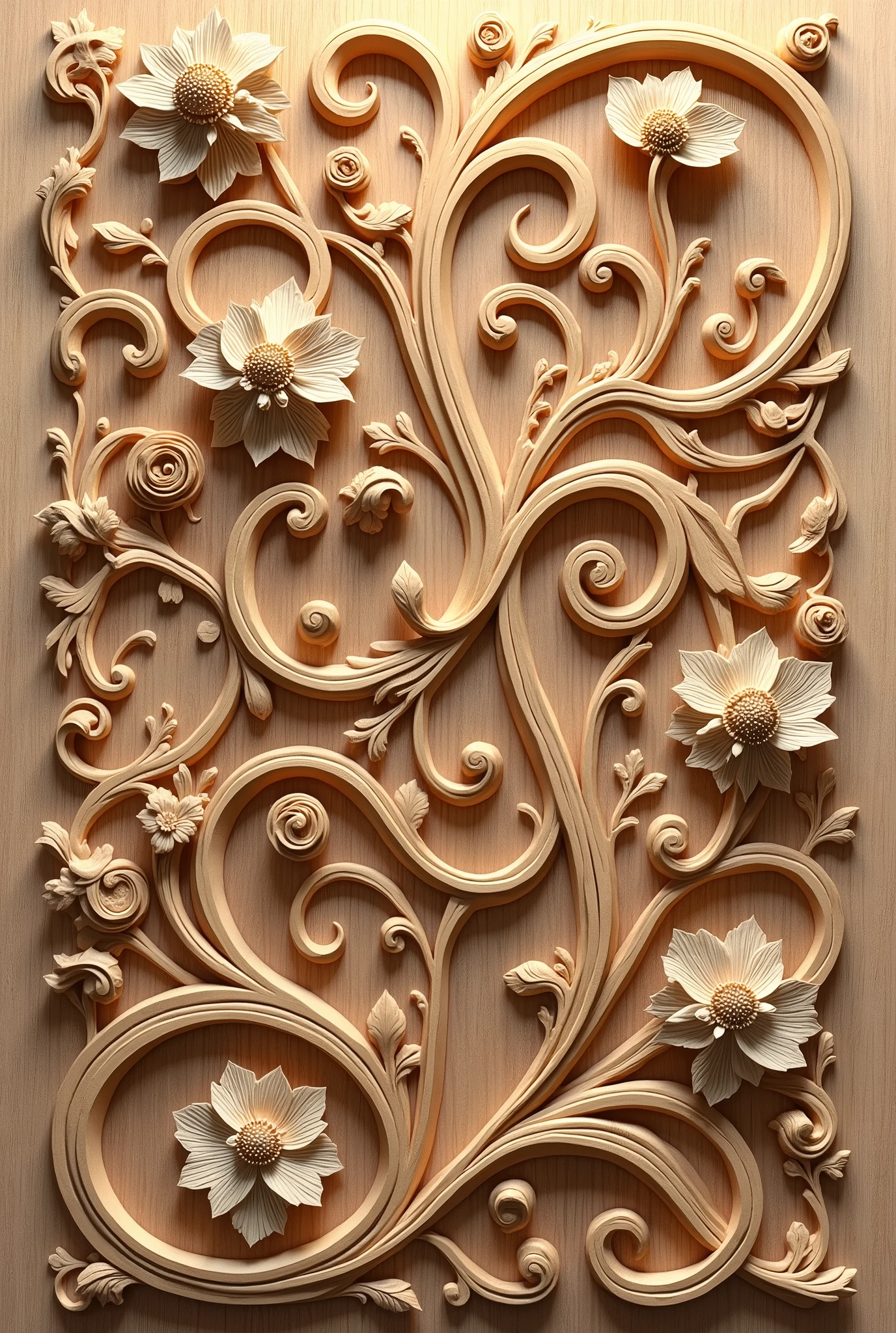 Line art carved ornamentals wood relief