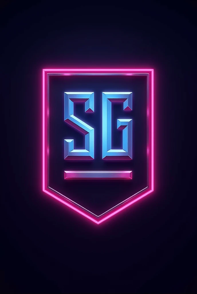 Create a gaming logo 'SG' with multiple neon colours, Straight and small letters , Metalic , square shield small then letters