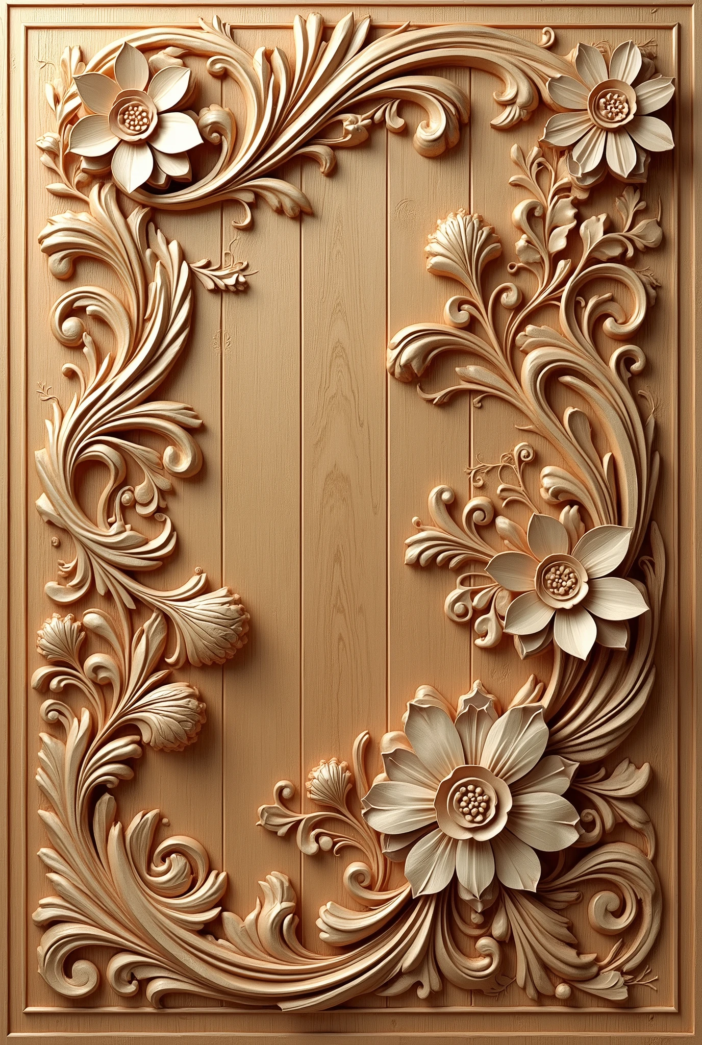 Line art carved ornamentals wood relief