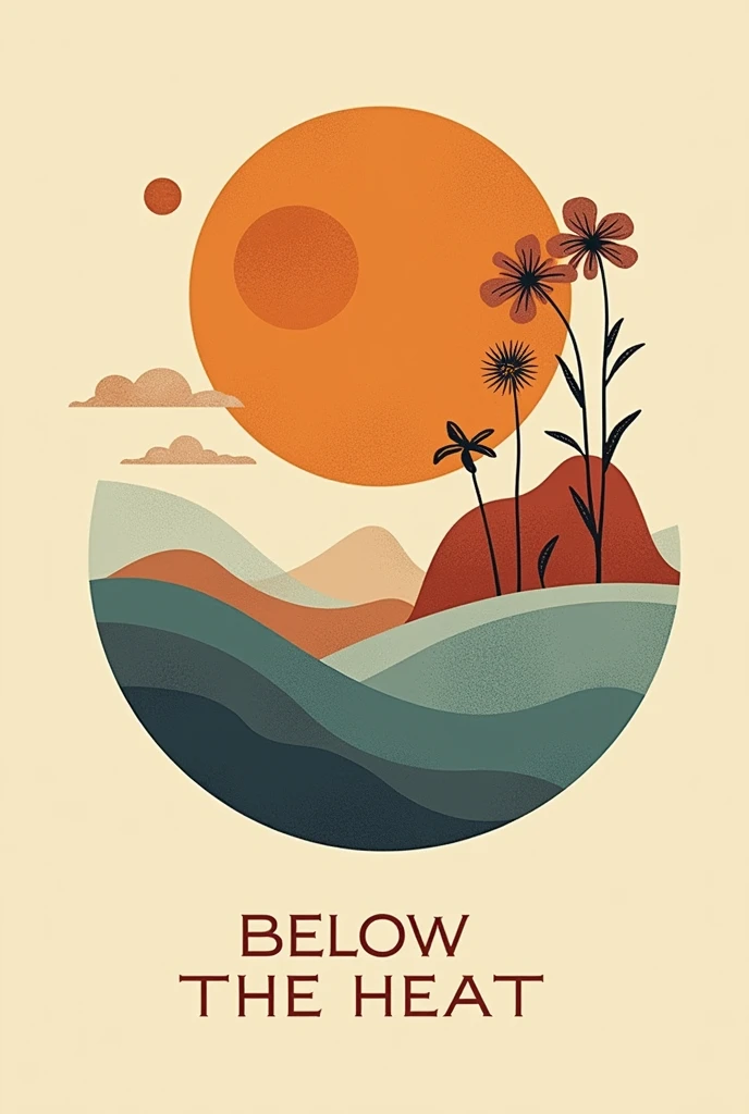 Generate logos and images for a jazz fusion band called "Below the Heat" I want it to have warm colors, dark and accents with cool colors, wood, vainilla, flowers and warmth, I want the images to be minimalist, simple but at the same time very flavorful without very flashy letters