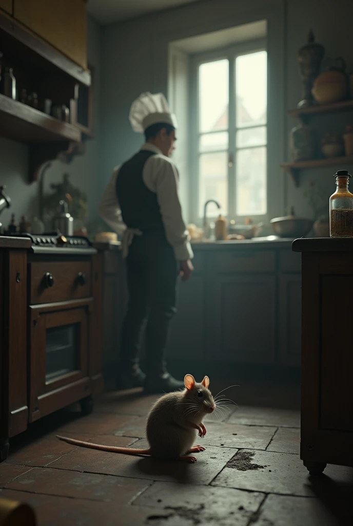 Eager to explore this newfound power, the head chef in the kitchen eagerly consumed the potion. To his surprise, the potion had an unexpected side effect. Instead of understanding the language of animals, the head chef in the kitchen found himself transforming into a small, helpless creature - a rat., Victorian rat, (vacations, high resolution:1.3), (small, selective focus, european film:1.2), (sexual advance:1.1), ,end of hopes ,silence, extremely detailed,dark,sad, easynegative, digital artwork by Beksinski, extremely detailed, dark, chiaroscuro, low-key,in the style of Kelly Slater ,style by Kelly Slater,closeup,digital artwork by Beksinski, style of Kelly Slate