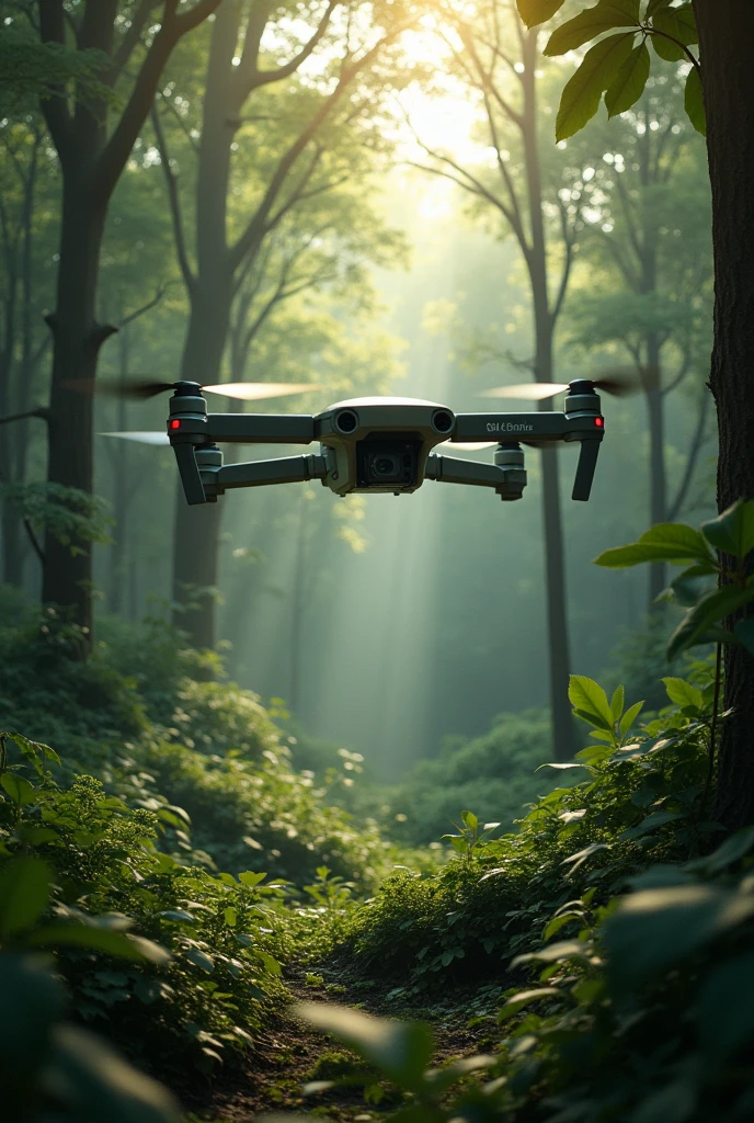 Hexacopter drone surveying in a forest