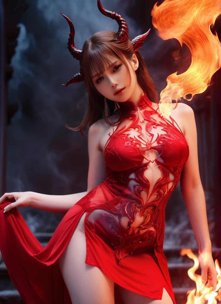 Goddess of Fire、emerge from the flames、Ifrit、See-through red dress