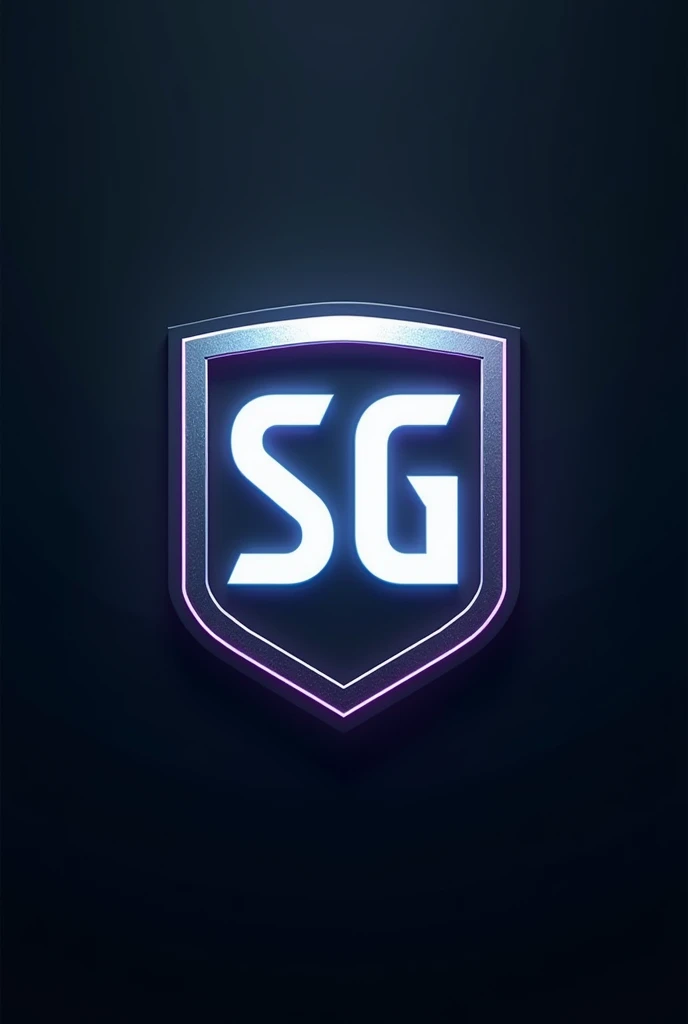 Create a gaming logo 'SG' with white neon , Straight and small letters , Metalic , cool square small shield