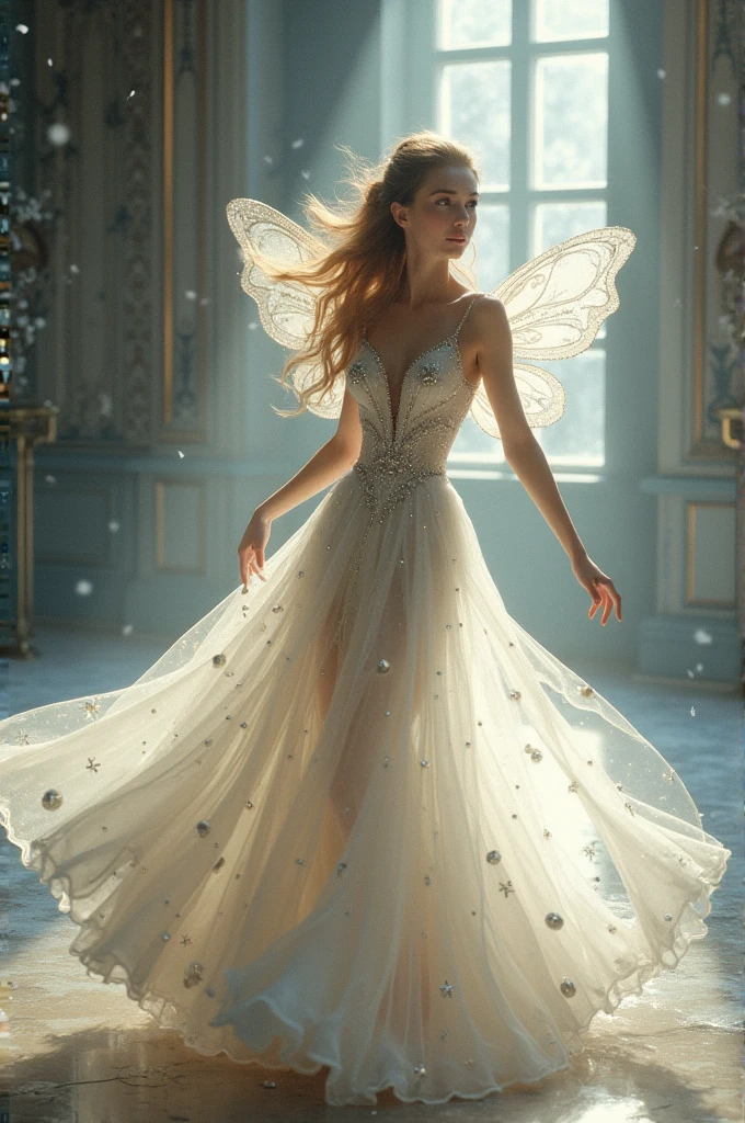 Today was a day full of excitement. I, Snowflake, chose to wear my favorite gown—a delicate creation of shimmering silk, adorned with pearls and silver threads. As I twirled in front of my mirror, I could see the light dance on my dress, making me feel like a princess