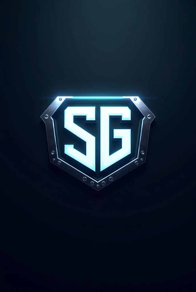 Create a gaming logo 'SG' with white neon , Straight and small letters , Metalic , cool square small shield
