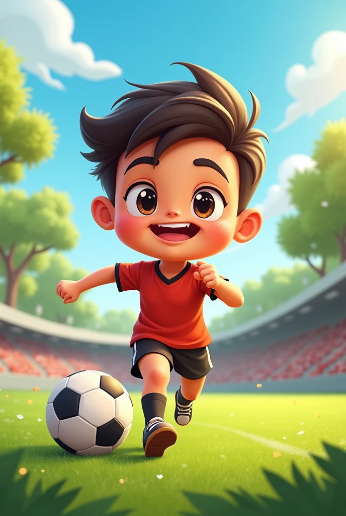 ဘောလုံးကစားနေသော ဝတုတ်တုတ်ကောင်လေး cartoon
