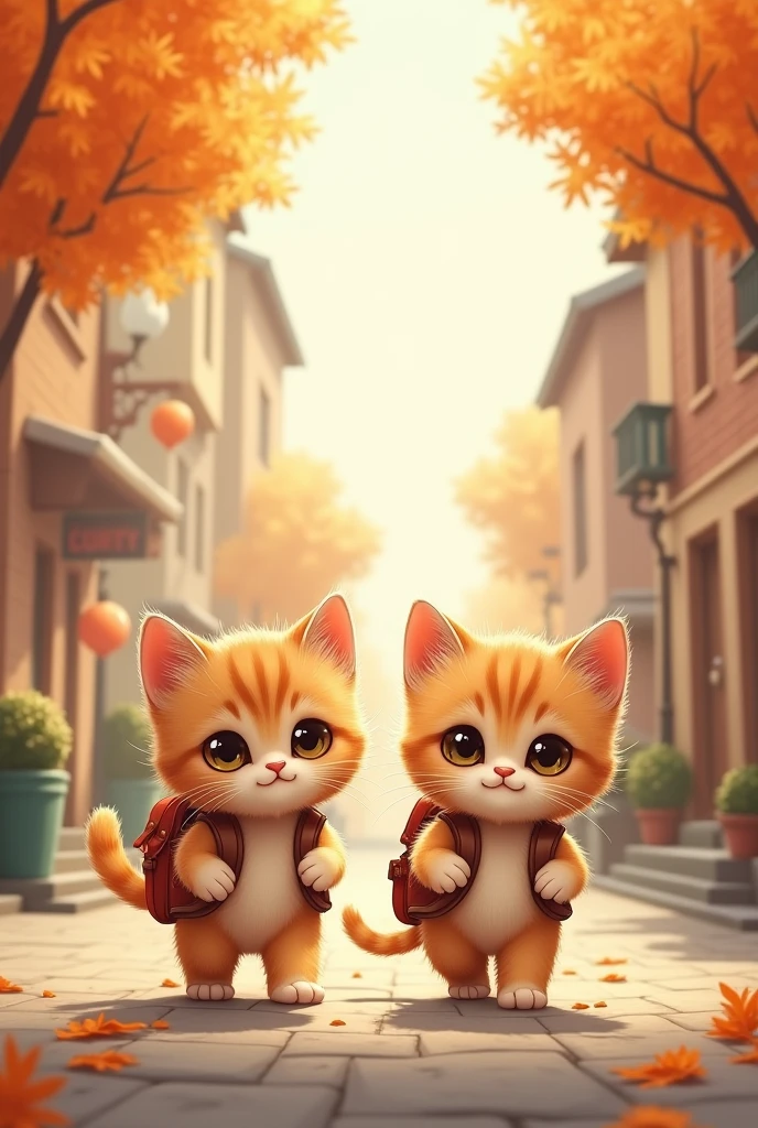 I have two little kittens., Cute little cat, cute kittens, the cutest, Incredibly cute, Cute and lovely, And so cute and adorable.. They are walking along the street with backpacks., Walk together, travel, Proudly walking down the street, And the cat can walk.. They are cute in the style of 🍂 and 🍁, Cute and lovely, Cute and lovely, Oh, Nice and cute. They are known as the real-life Tom and Jerry..