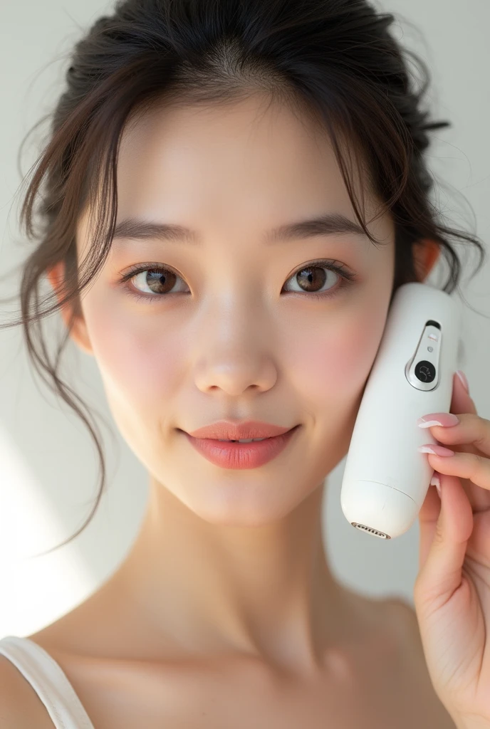 Beauty Asian Woman, big eyes, using beauty gadget, great recommendation and photo before and after using it 