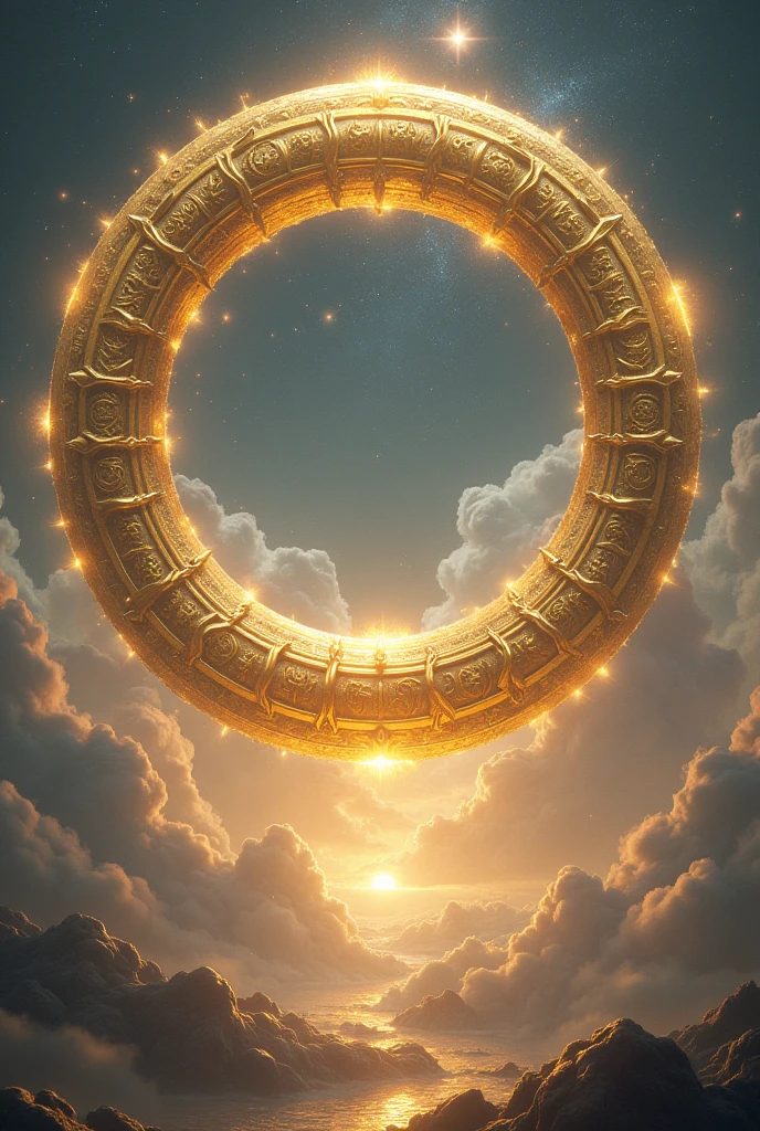 Zodiac big golden ring  clouds fantasy