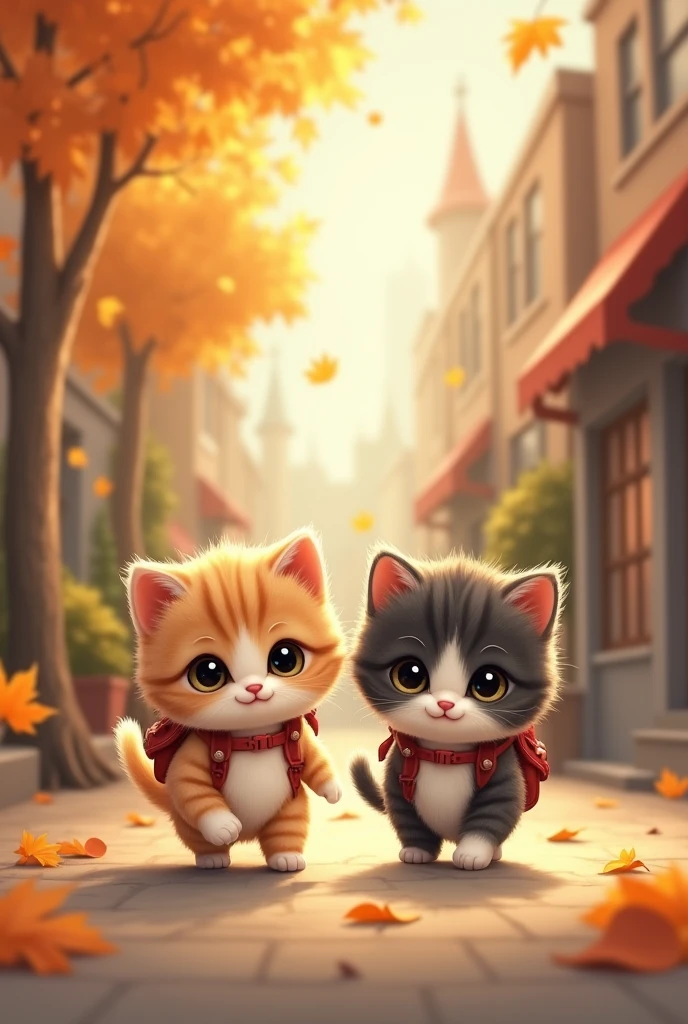 I have two little kittens., Cute little cat, cute kittens, the cutest, Incredibly cute, Cute and lovely, And so cute and adorable.. They are walking along the street with backpacks., Walk together, travel, Proudly walking down the street, And the cat can walk.. They are cute in the style of 🍂 and 🍁, Cute and lovely, Cute and lovely, Oh, Nice and cute. They are known as the real-life Tom and Jerry.. 1 cat