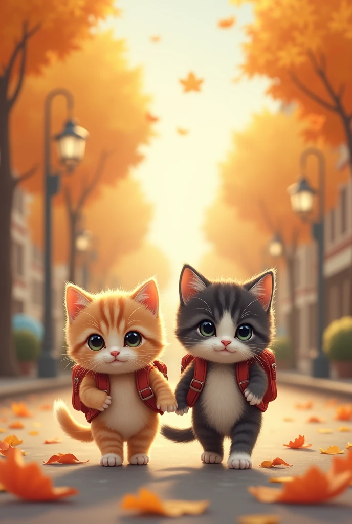 I have two little kittens., Cute little cat, cute kittens, the cutest, Incredibly cute, Cute and lovely, And so cute and adorable.. They are walking along the street with backpacks., Walk together, travel, Proudly walking down the street, And the cat can walk.. They are cute in the style of 🍂 and 🍁, Cute and lovely, Cute and lovely, Oh, Nice and cute. They are known as the real-life Tom and Jerry.. 1 cat