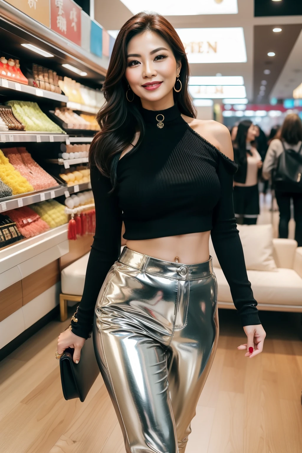 7 mom milf Chinese Lady large earring Big choker navel piercing decoration A bracelet realisitic Gorgeous Madame Beautiful Mature Woman sexly Smile Gentle woman navel piercing 4K High quality Gorgeous Madame Beautiful Mature Woman Leather pants