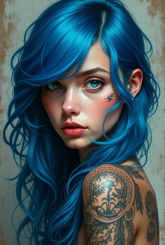 ￼ tattoo girl  with a blue head