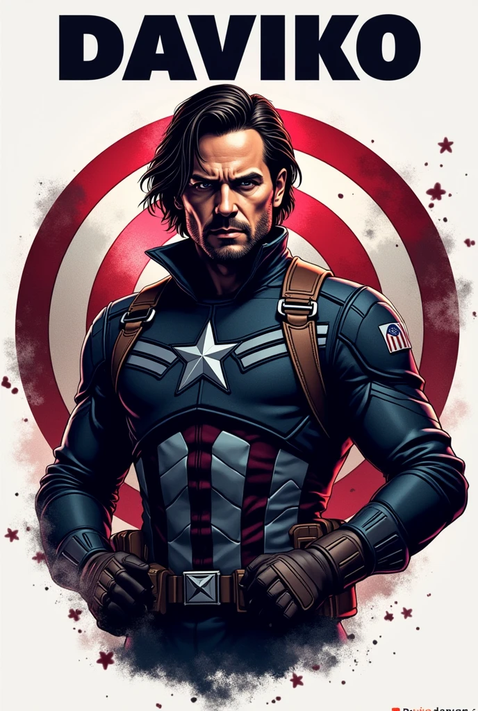 Logo in circular shape, marvel, Bucky Barnes, winter soldier,hero, name on top Daviko