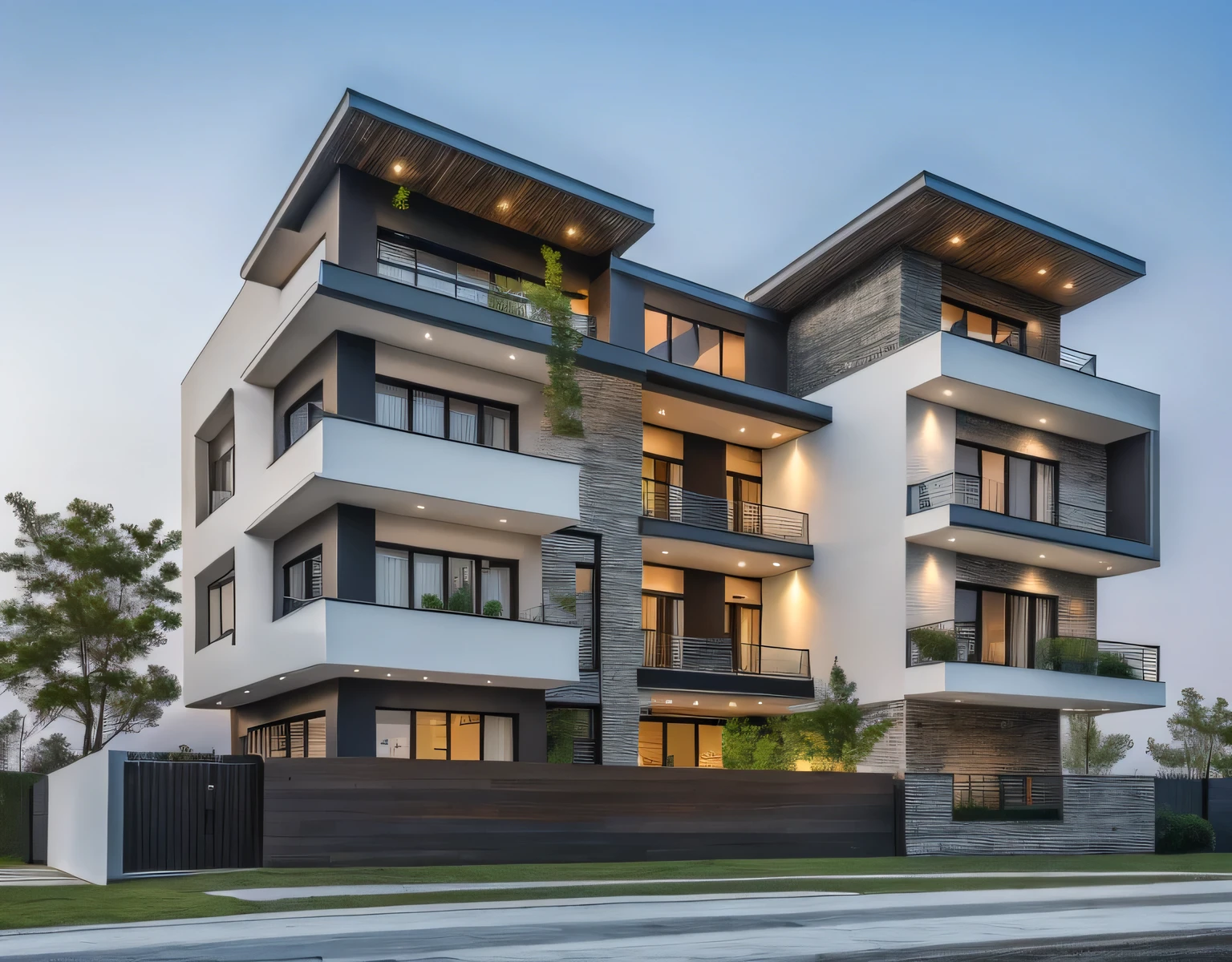 1 morden house, coffee space:1.4, main material by white wall and wood, large yard, 1 road runs in front of the house, (RAW photo, real, best quality, masterpiece:1.2), look modern minimalist, 1 road in front of the house, shime ring light, light brighteness from indoor:1.2, dynamic lighting:1.3, (hyper realistic, photo-realistic:1.2), high quality, (dark lighting:1.2), perfect lighting, archdaily