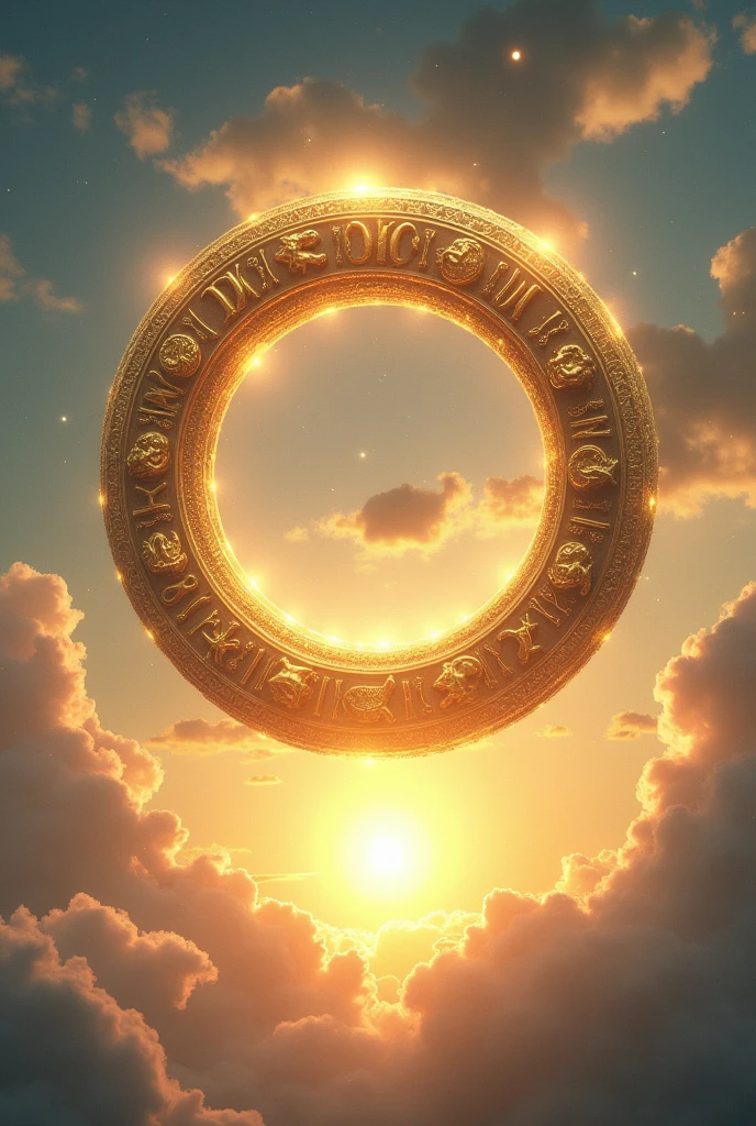 Zodiac big golden ring clouds fantasy front sun