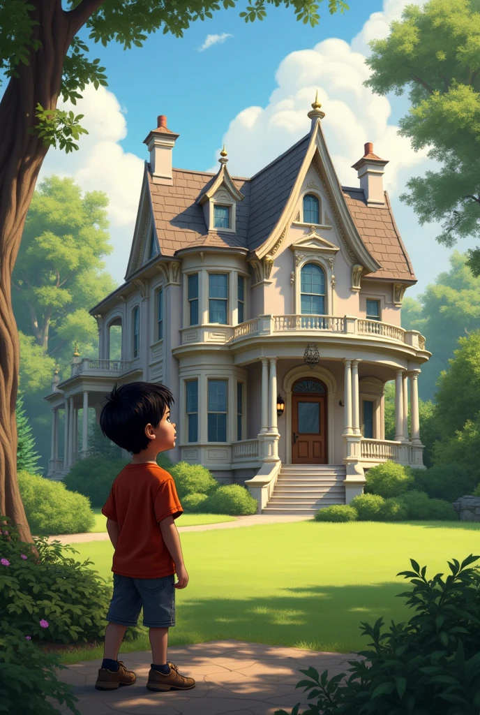 Boy seeing beautiful house
