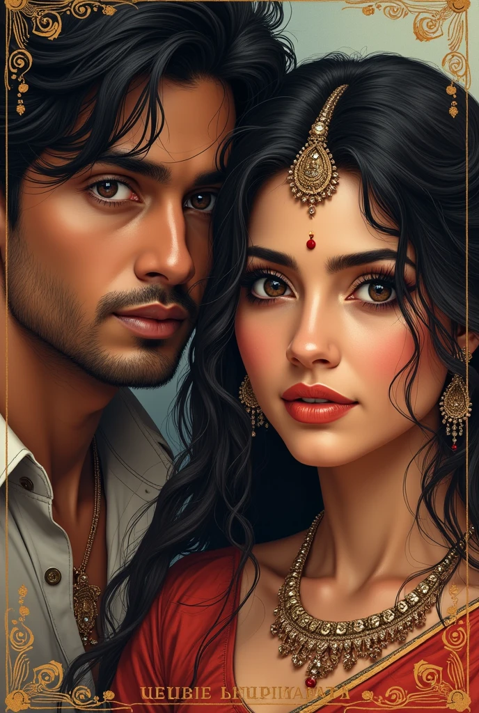 Create a book cover for the title-"Khuphiyapanti".also include this title on the book cover .create Indian faces of main hero and heroine 