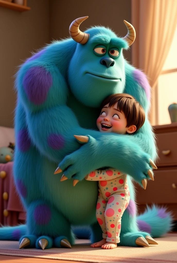 Sullivan hugging little boo because he misses her