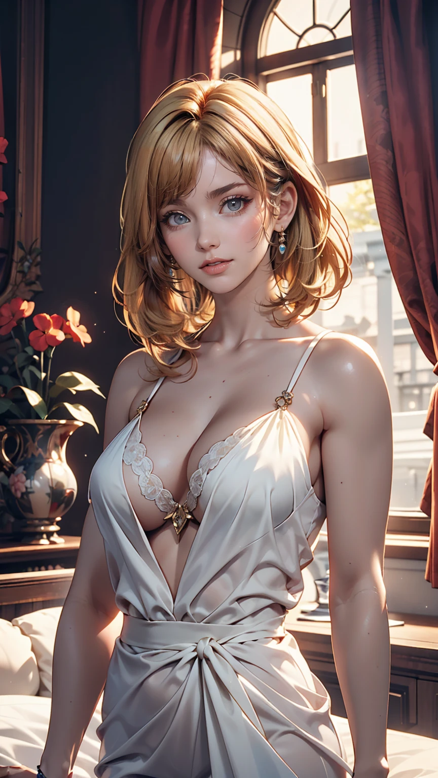 portrait, elegant adult woman, blue eyes, blonde hair, 4k resolution, high quality cg, beautiful cg, soft light